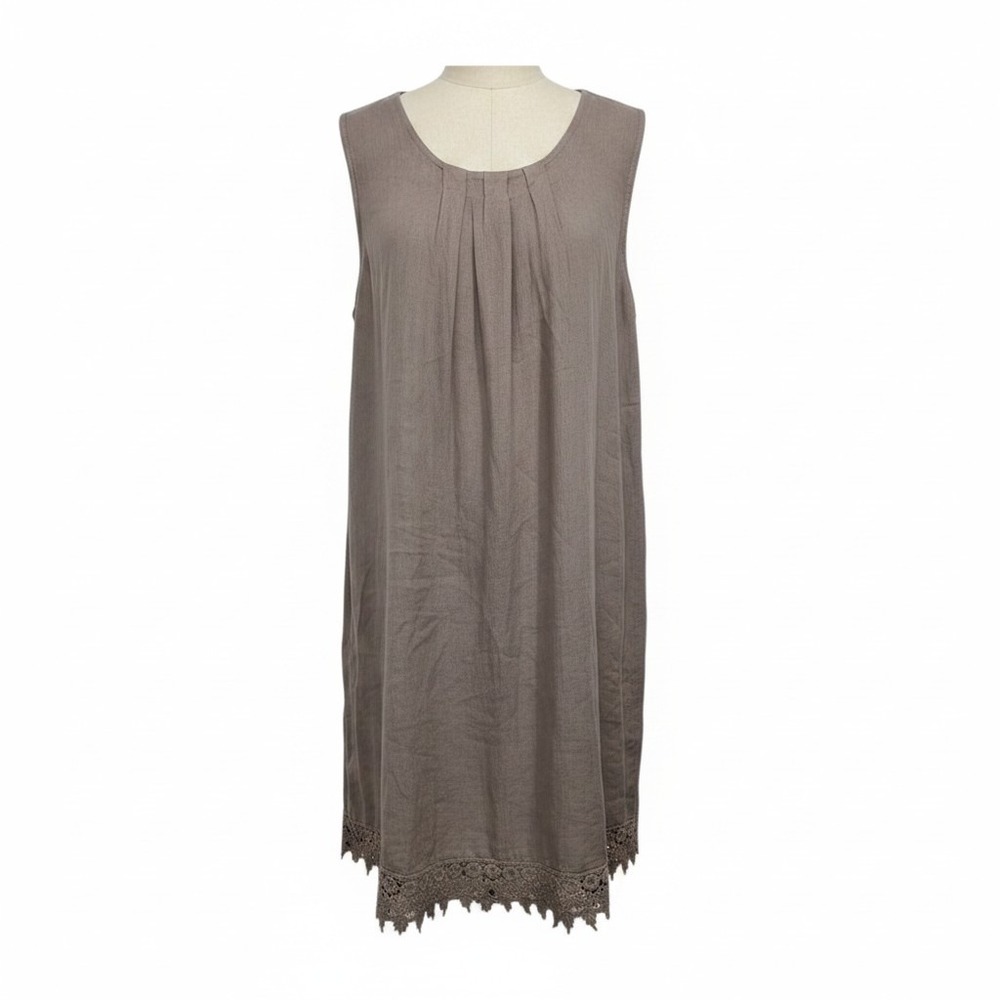 Bellambra 100% Linen Shift Dress Taupe Eyelet Lace Crochet Made in‎ Italy - 2X